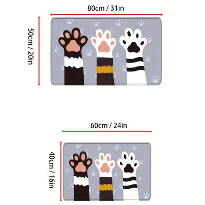 Cat Paw Print Bath Mat - Absorbent Non-Slip Floor Rug